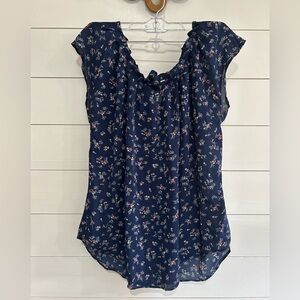 LC Lauren Conrad Midnight Blue Floral Top